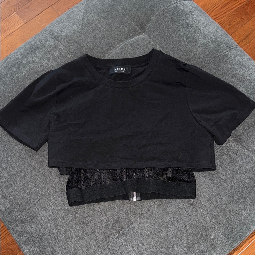Akira Black Crop Top with Lace Detail